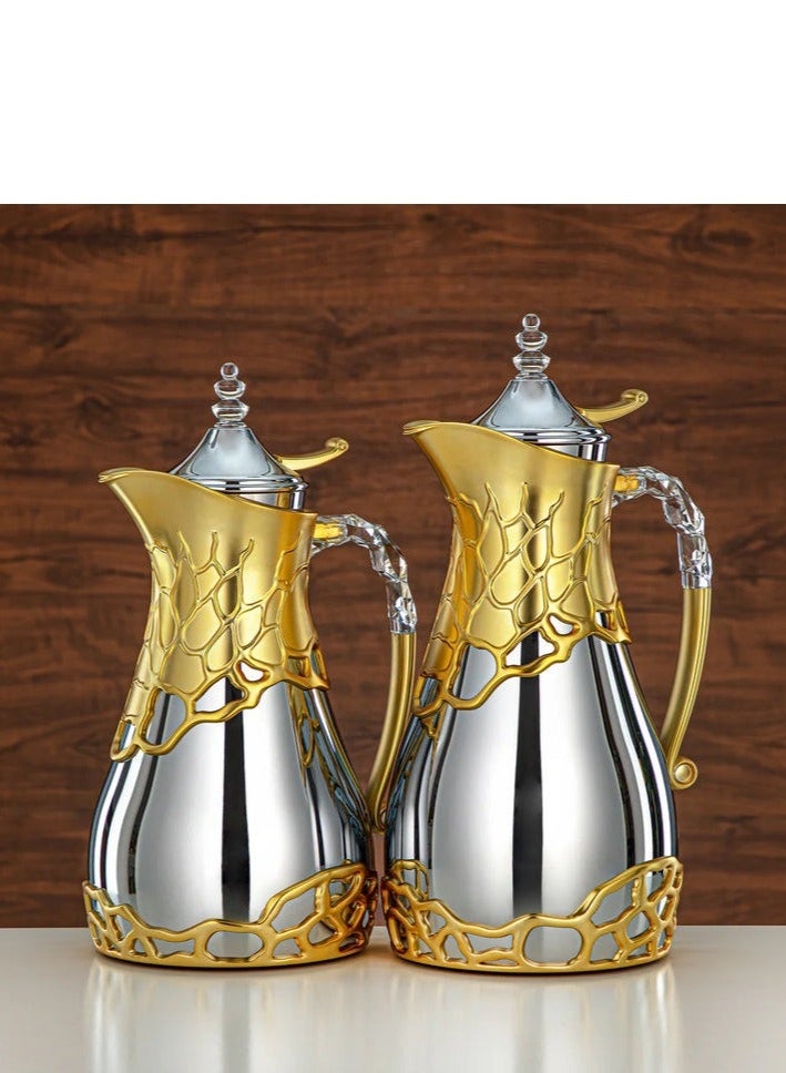 طقم زجاجات فراغية مميزة 1 لتر × 2 - عاجي فضي أنيق