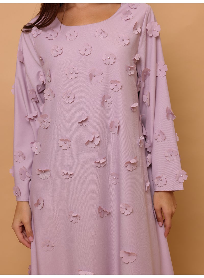 IKKXA Solid 3D Flowers Elegant Jalabiya IK6029 Pink - Image 2