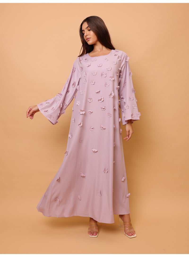 IKKXA Solid 3D Flowers Elegant Jalabiya IK6029 Pink - Image 5