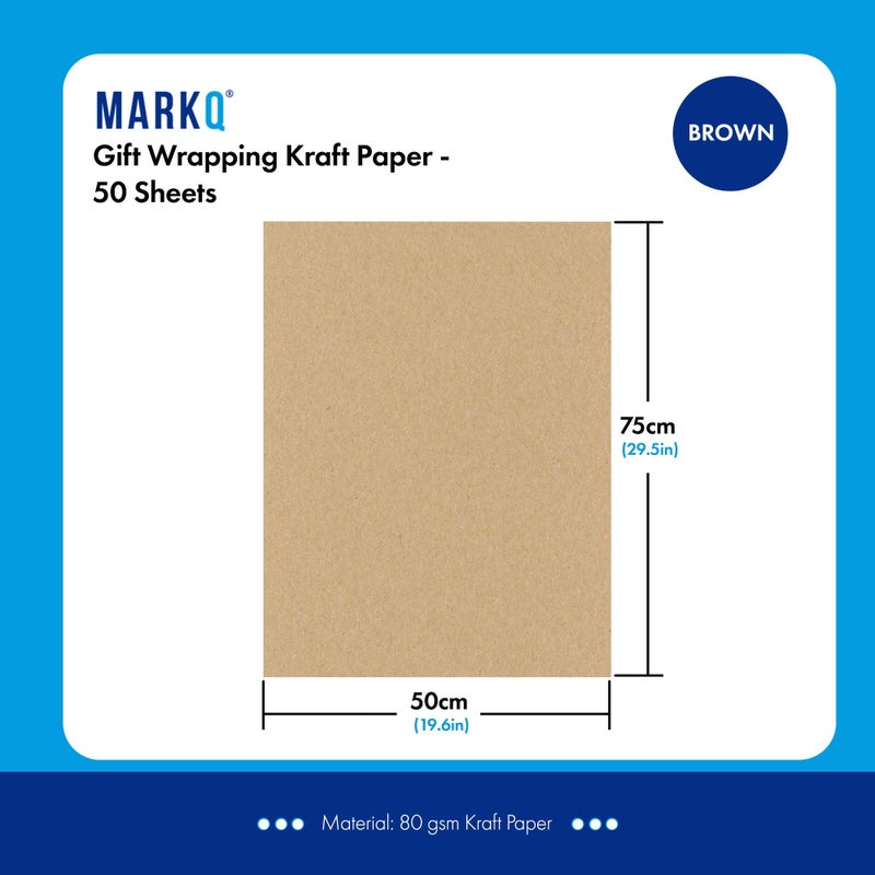 MARKQ [50 Sheets] Kraft Paper Sheets 50 x 75 Brown Gift Wrapping Paper for Shipping Packing Parcel Arts and Crafts - 50 Sheets - 80 GSM - Image 2