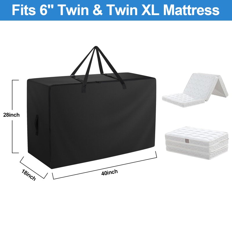 Raweao Folding Mattress Bag - 600D Oxford Cloth Heavy Duty Carry Case for Tri-Fold Guest Bed Mattress (Fits 6"" Twin & Twin XL Mattress  Black) - Image 2