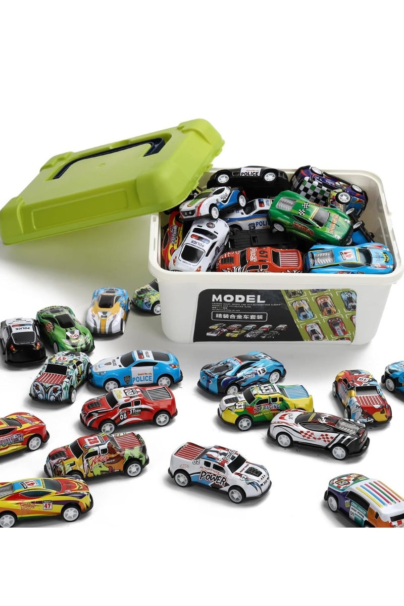 ممز بلانيت مجموعة كبيرة من سيارات السباق وسيارات الشرطة المعدنية المصغرة50 قطعه، تأتي في صندوق تخزين بلاستيكي محمول، مثالية كهدية للأطفال ومحبي السيارات وهواة الجمع._ العاب اطفال - Image 1