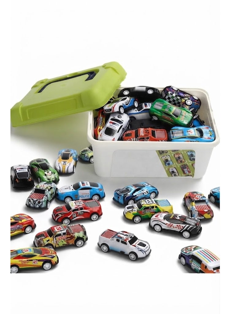 MUMS PLANET Large set of miniature metal racing cars and police cars, comes in a portable plastic storage box, perfect as a gift for children, children's games - Image 1