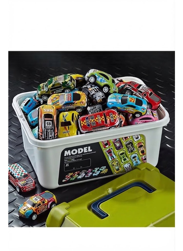 MUMS PLANET Large set of miniature metal racing cars and police cars, comes in a portable plastic storage box, perfect as a gift for children, children's games - Image 2