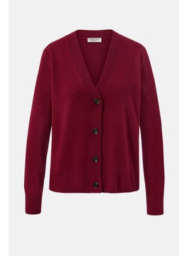 Tchibo Women V Neck Long Sleeve Knitted Cardigan, Red  - Image 2