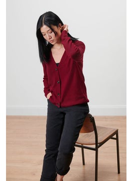 Tchibo Women V Neck Long Sleeve Knitted Cardigan, Red  - Image 1