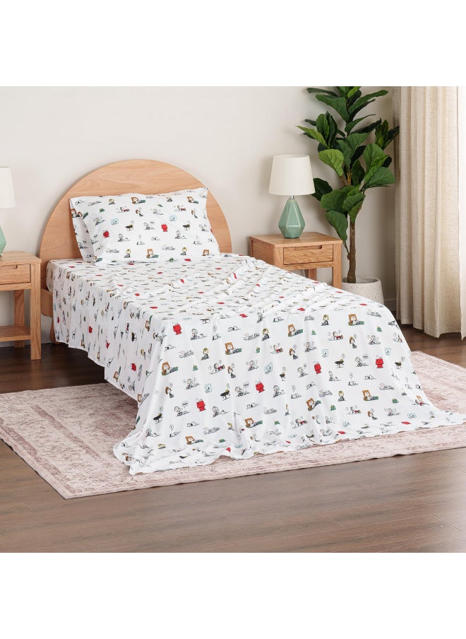 Berkshire Blanket Peanuts® Kids Sheet Set, Twin Size - 3 Piece, Peanuts® Sleeping Colorized Sheet Scale White, Cute Character Snoopy Printed Soft Microfiber Bed Sheets