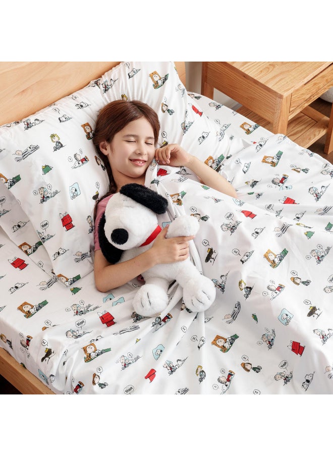 Berkshire Blanket Peanuts® Kids Sheet Set, Twin Size - 3 Piece, Peanuts® Sleeping Colorized Sheet Scale White, Cute Character Snoopy Printed Soft Microfiber Bed Sheets