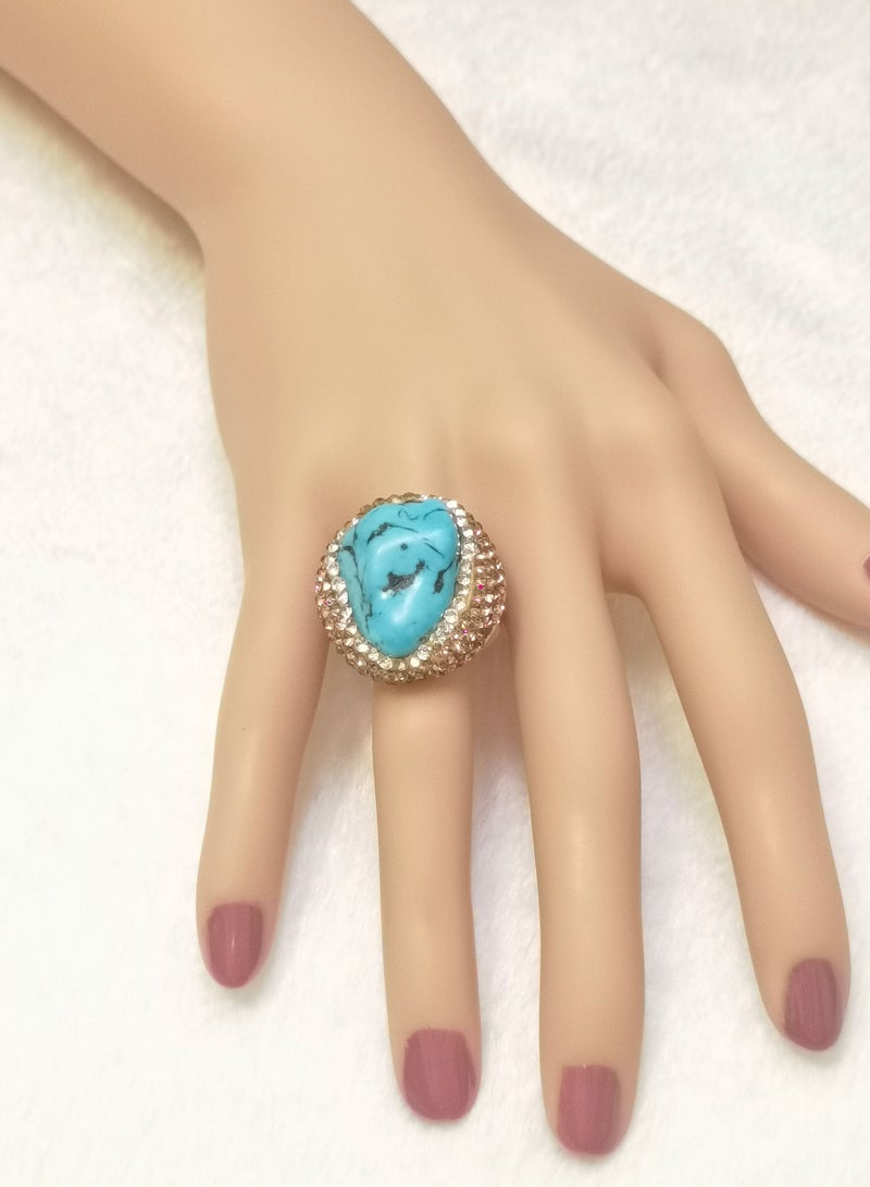 Natural Stone Jewelry Turquoise Bohemian Style Unique Handmade Crystal and Stone Ring - Image 1