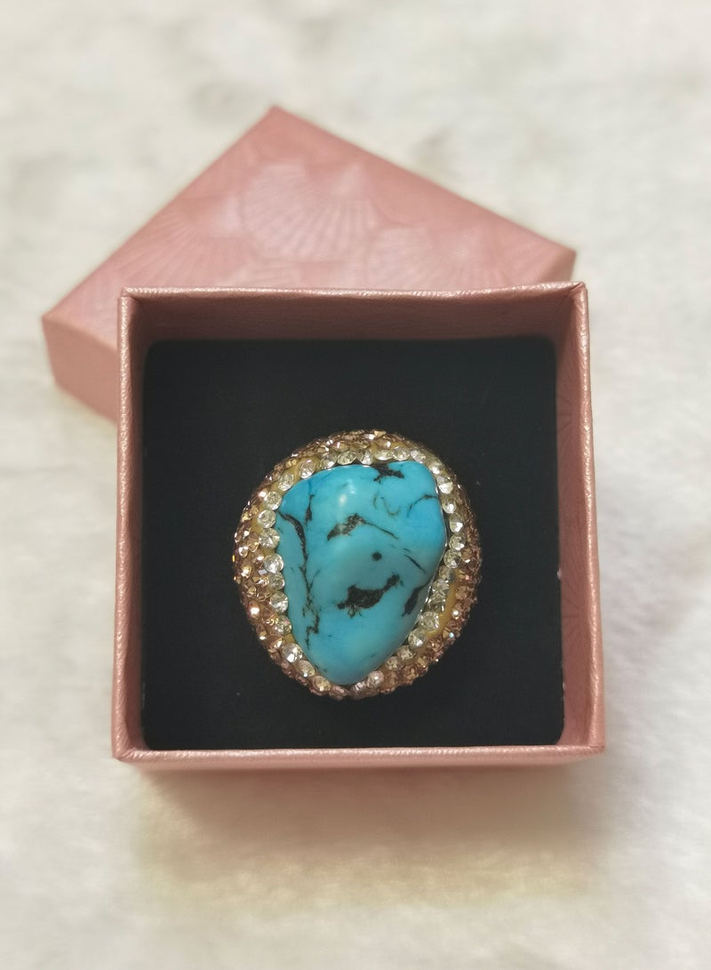 Natural Stone Jewelry Turquoise Bohemian Style Unique Handmade Crystal and Stone Ring - Image 2