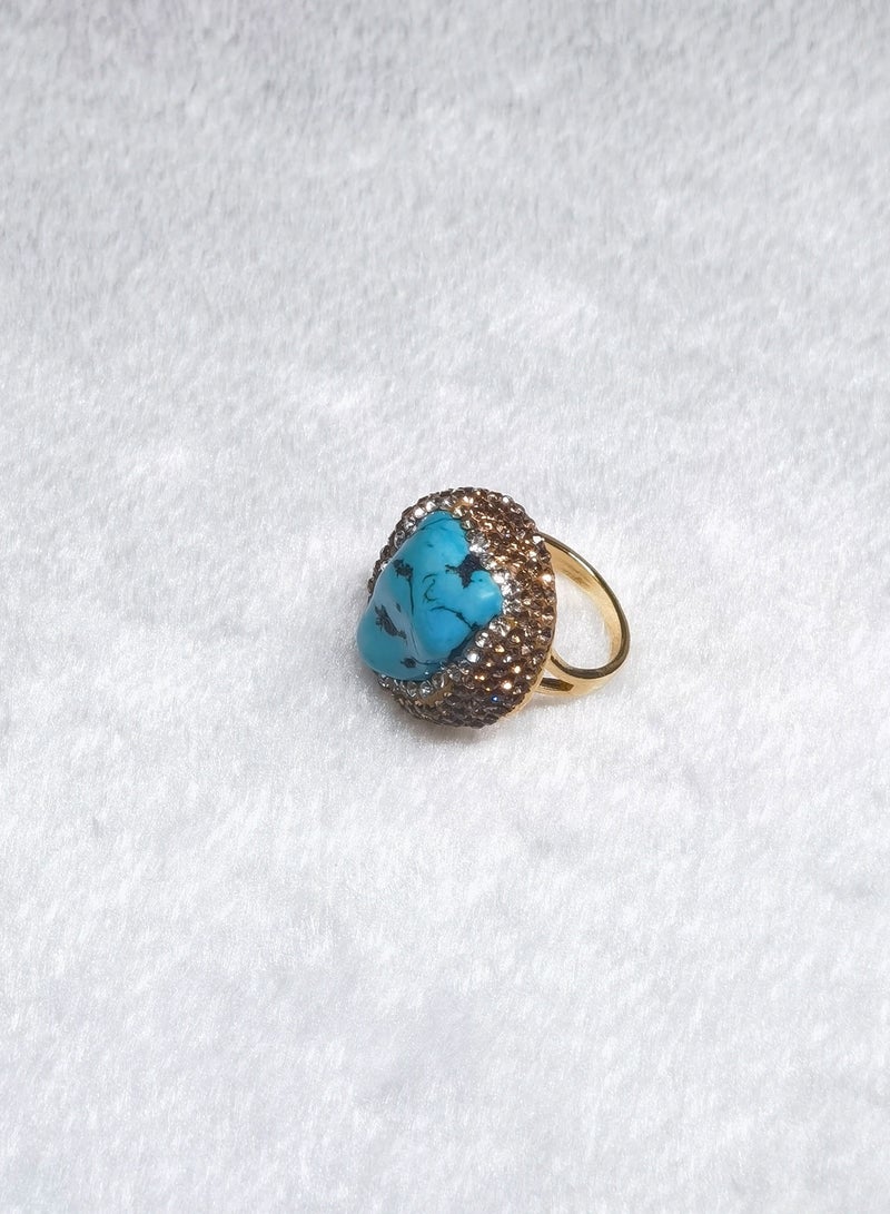 Natural Stone Jewelry Turquoise Bohemian Style Unique Handmade Crystal and Stone Ring - Image 3
