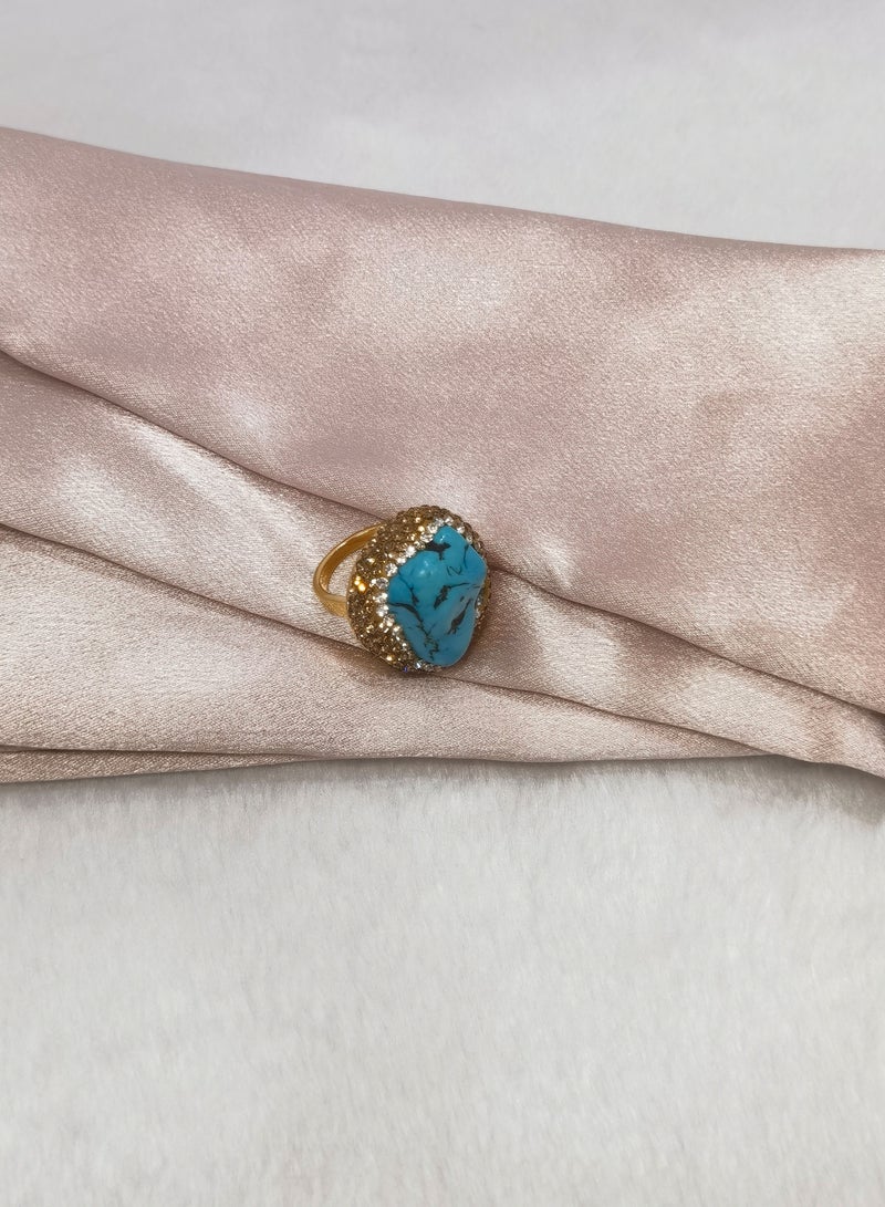 Natural Stone Jewelry Turquoise Bohemian Style Unique Handmade Crystal and Stone Ring - Image 4