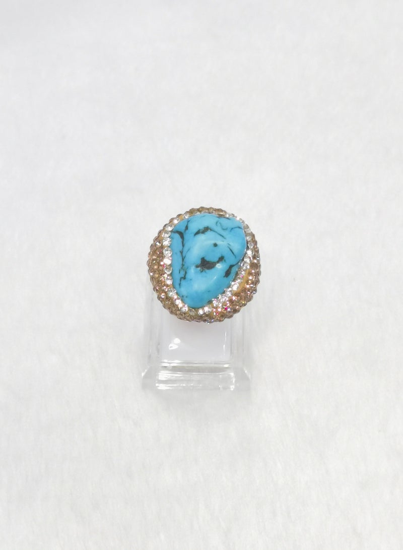 Natural Stone Jewelry Turquoise Bohemian Style Unique Handmade Crystal and Stone Ring - Image 5