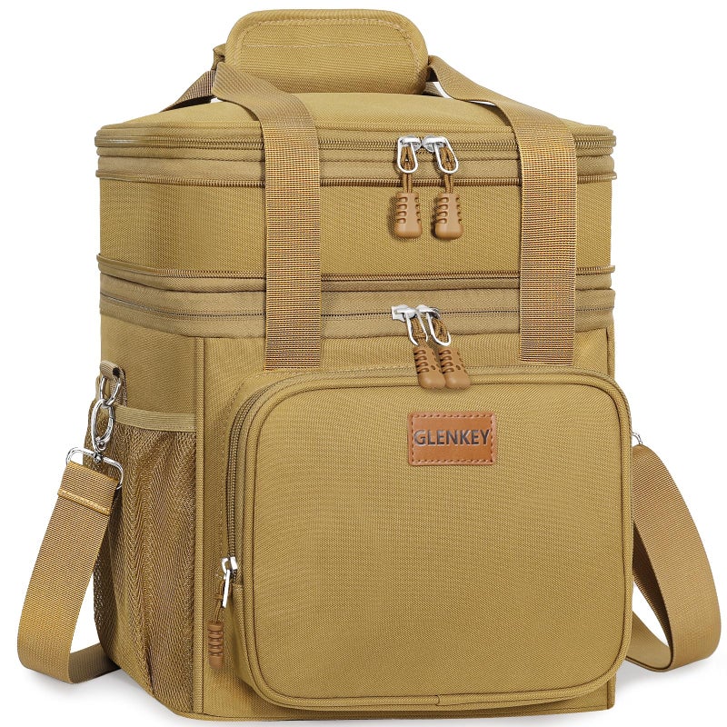 GLENKEY Expandable Large Lunch Box, Insulated Heavy Duty Lunch Bag Waterproof Leakproof Durable Cooler Bag for Men Women Adults Work Construction Camping Trip, 16L, Brown - Image 1