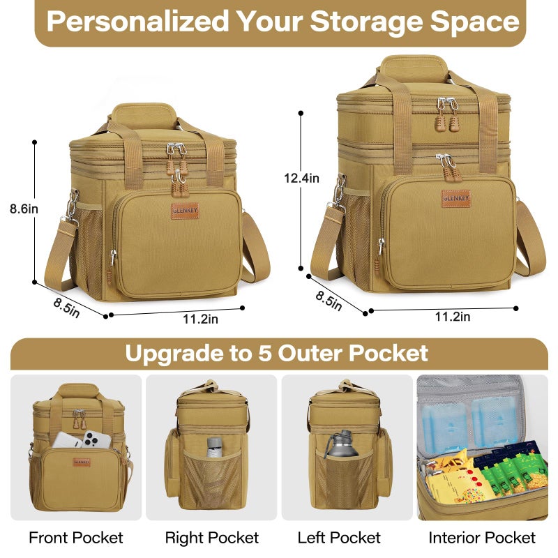 GLENKEY Expandable Large Lunch Box, Insulated Heavy Duty Lunch Bag Waterproof Leakproof Durable Cooler Bag for Men Women Adults Work Construction Camping Trip, 16L, Brown - Image 3