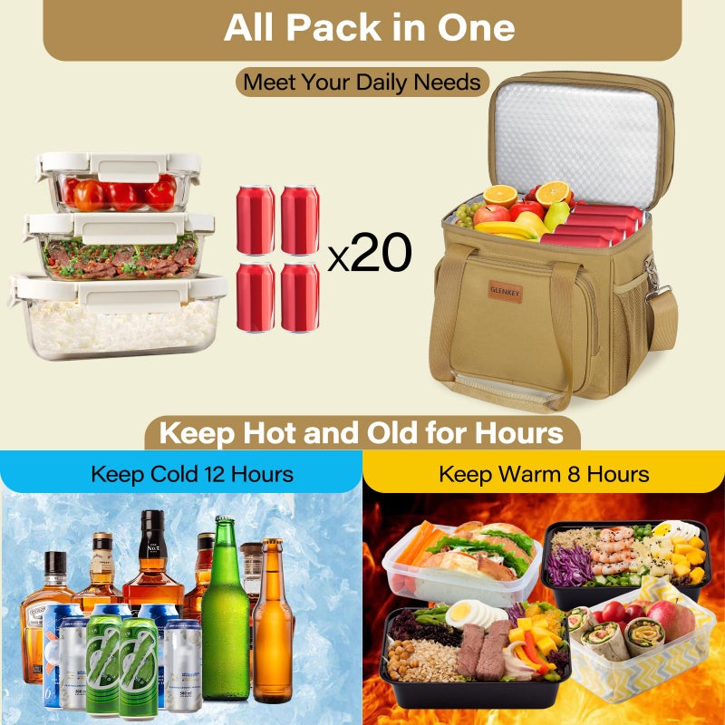 GLENKEY Expandable Large Lunch Box, Insulated Heavy Duty Lunch Bag Waterproof Leakproof Durable Cooler Bag for Men Women Adults Work Construction Camping Trip, 16L, Brown - Image 5
