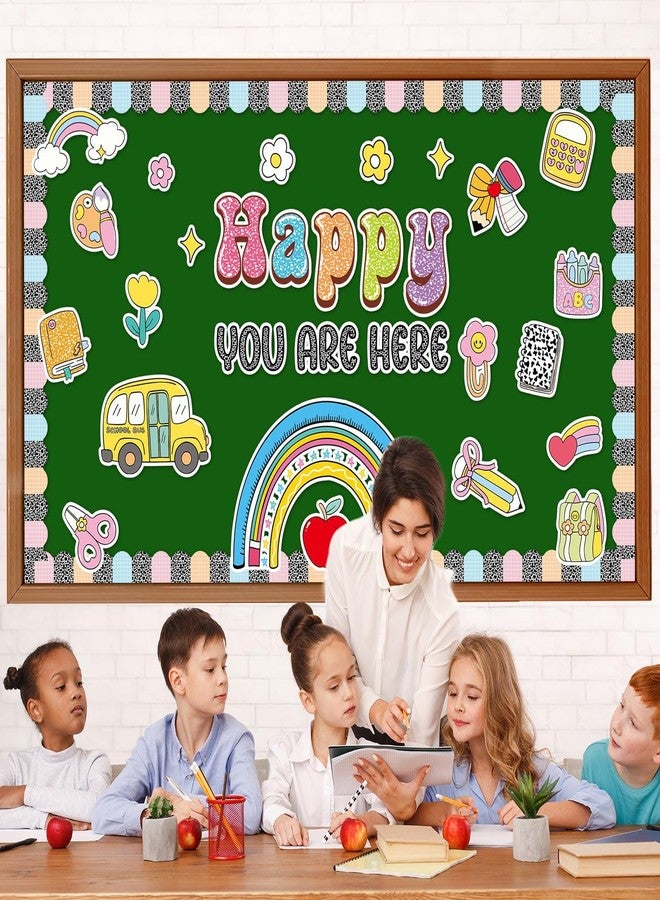 Justforjoyful مجموعة زينة لوحة إعلانات العودة إلى المدرسة، قصاصات ترحيبية بالعودة إلى المدرسة، زينة صفية، ملصقات "مرحباً بك هنا" للمكتب، جدار، سبورة، حضانة، روضة أطفال - Image 5
