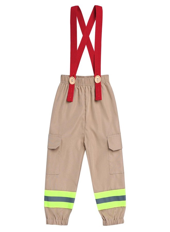 IMEKIS Toddler Firefighter Boy: Baby Fireman for Kids Firefighter Outfit Pants Suspenders First 1st Birthday Cake Smash Fire Truck Photoshoot Khaki 9-12 Months - Image 2