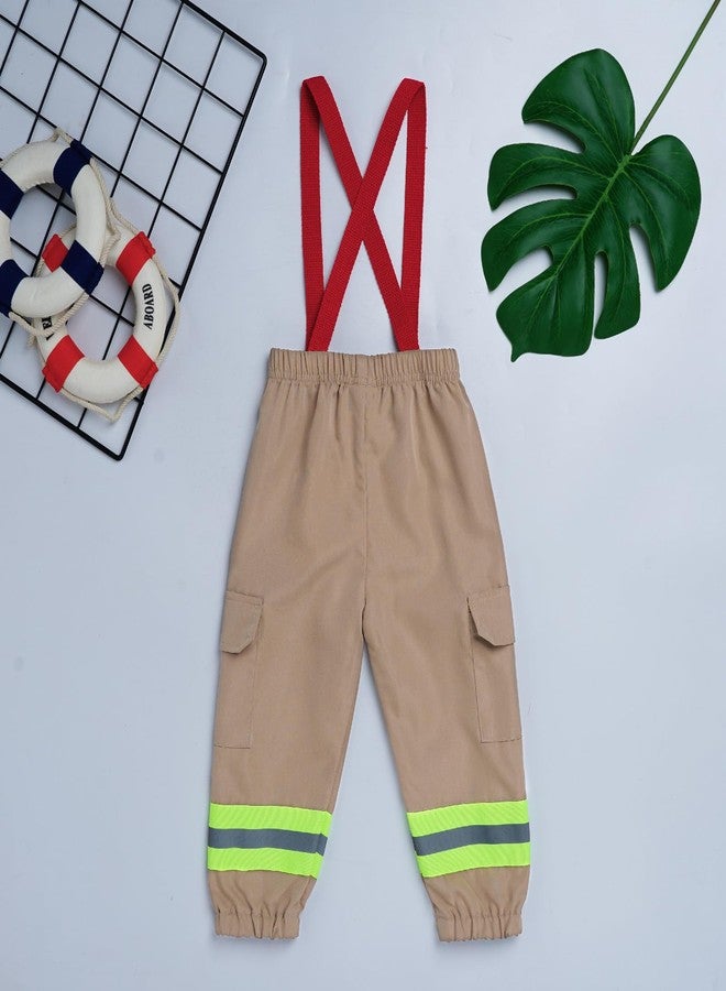 IMEKIS Toddler Firefighter Boy: Baby Fireman for Kids Firefighter Outfit Pants Suspenders First 1st Birthday Cake Smash Fire Truck Photoshoot Khaki 9-12 Months - Image 4