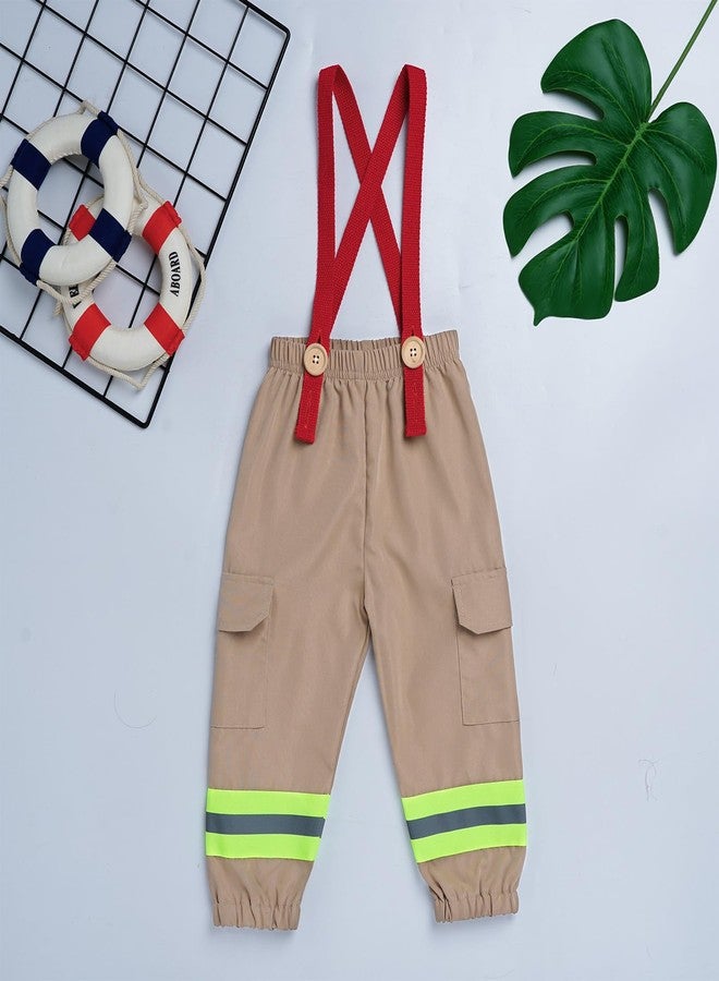 IMEKIS Toddler Firefighter Boy: Baby Fireman for Kids Firefighter Outfit Pants Suspenders First 1st Birthday Cake Smash Fire Truck Photoshoot Khaki 9-12 Months - Image 3