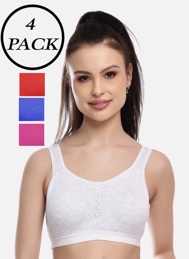 FIMS 4-Pack Solid Cotton Blend Bras in White, Red, Blue, and Pink - Image 1