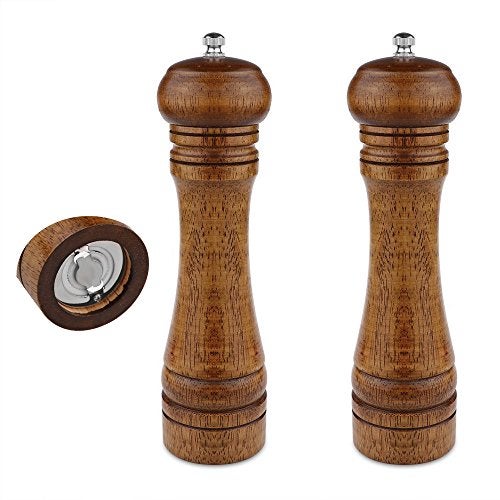 Powstro 2PCS Salt and Pepper Grinder, Solid Wood Sea Salt and Pepper Shakers, Pepper Mill & Salt Mill With Adjustable Coarseness, Premium Spice Grinder Easy To Use 8 INCH, Ideal Gift for Parents & Friends - Image 1