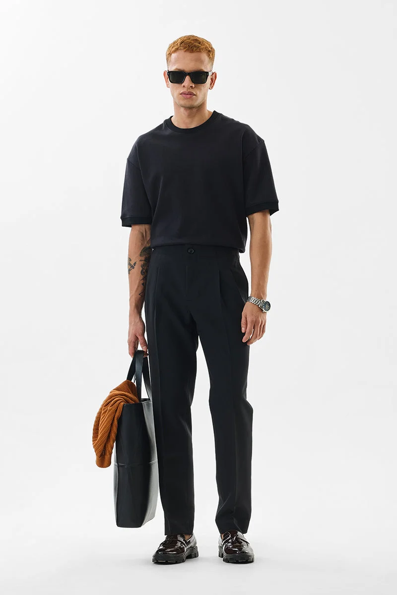 سنيتش Black Solid Slim Fit Formal Trousers