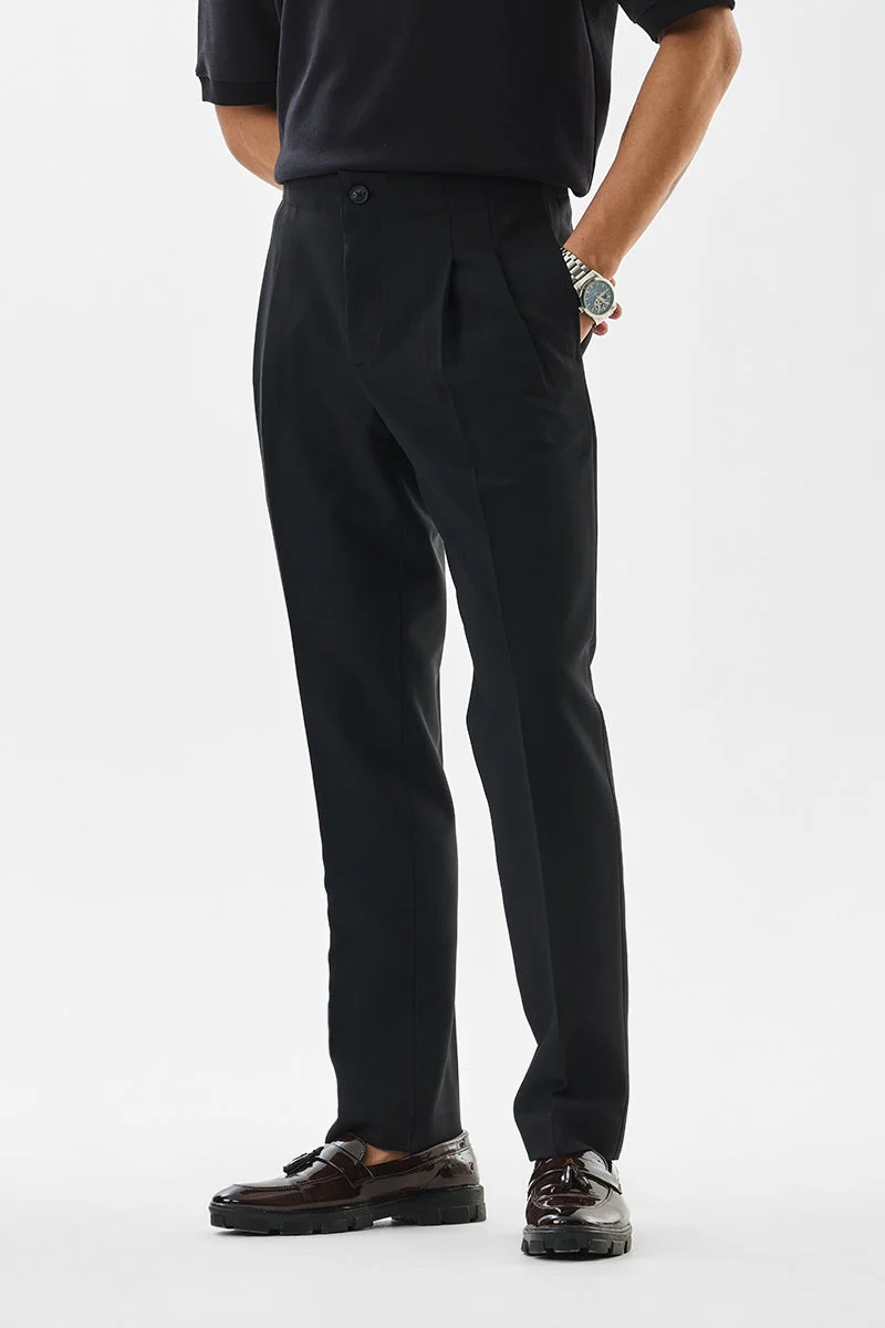 سنيتش Black Solid Slim Fit Formal Trousers