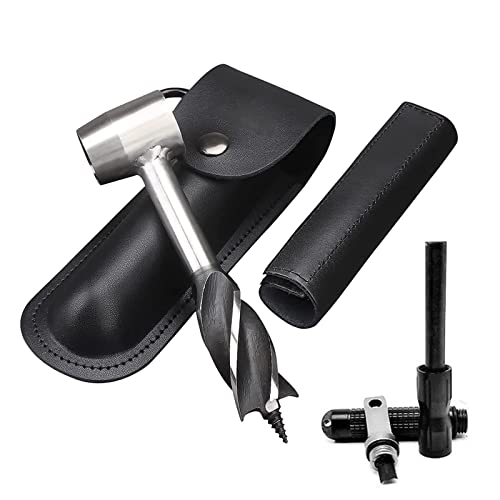 HNONPW Bushcraft Gear for Survival Settlers Bushscraft Hand Auger Wrench with Flint Scotch Eye Wood Drill Peg and Manual Hole Maker Multitool with leather Case Camping Bushcrafting and Outdoor Backpacking - Image 1