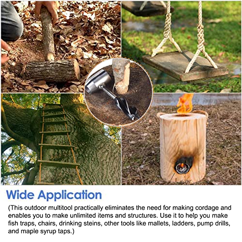 HNONPW Bushcraft Gear for Survival Settlers Bushscraft Hand Auger Wrench with Flint Scotch Eye Wood Drill Peg and Manual Hole Maker Multitool with leather Case Camping Bushcrafting and Outdoor Backpacking - Image 5