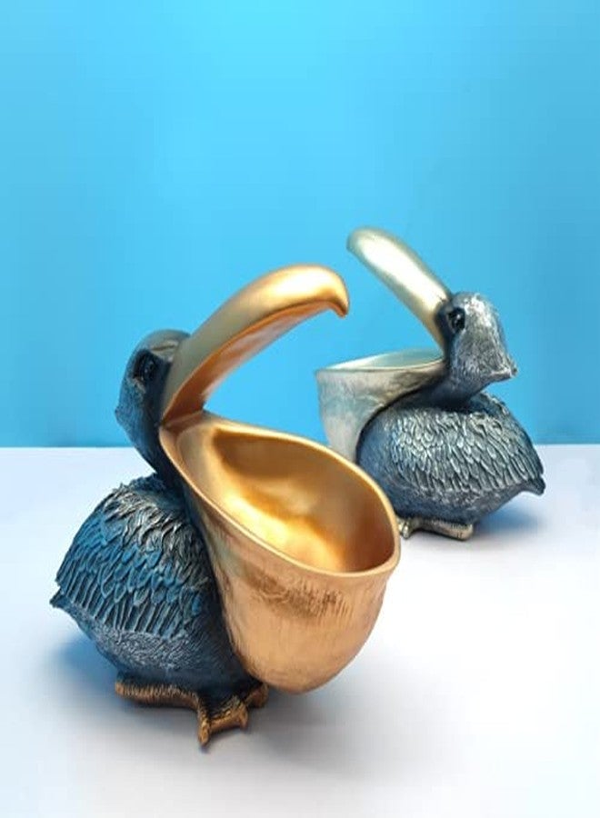 WEALTHCOMING Creative Resin Statues The Pelican Statue Birds Figurines,Cell Phone and Keys Holder Adornments for Home & Office Desk Decor 8.1" inches (Blue) - Image 3