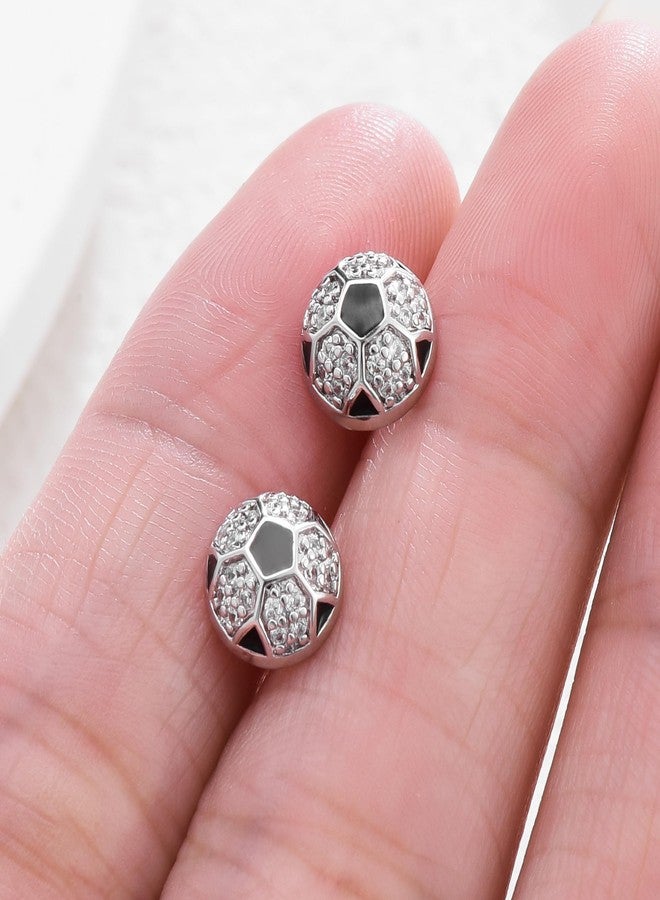 Hanreshe Soccer Stud Earrings Stainless Steel Crystal Soccer Earrings for Women - Image 3