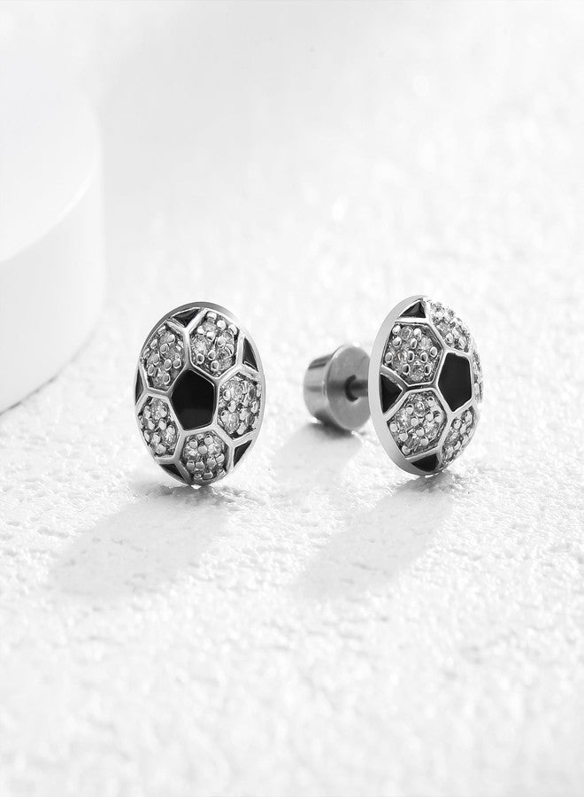 Hanreshe Soccer Stud Earrings Stainless Steel Crystal Soccer Earrings for Women - Image 5