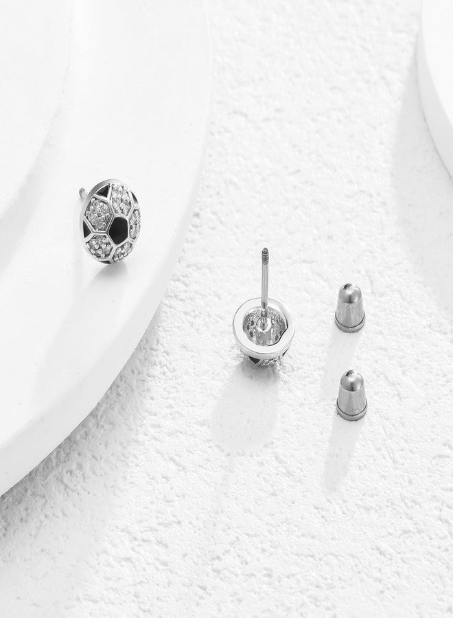 Hanreshe Soccer Stud Earrings Stainless Steel Crystal Soccer Earrings for Women - Image 4