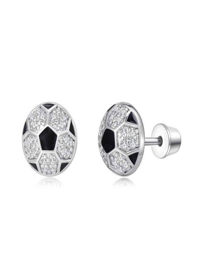 Hanreshe Soccer Stud Earrings Stainless Steel Crystal Soccer Earrings for Women - Image 1