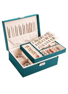 RollsTimi  Jewelry Box For Women Girls,2 Layers Jewelry Organizer Container with Lock,PU Leather Storage Case with Removable Tray,Jewelry Display Holder For Necklaces Earrings Bracelets Rings Watches,Green  - Image 1