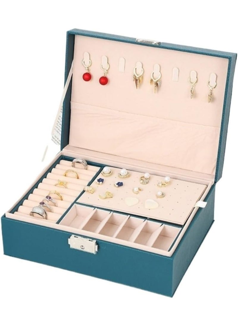 RollsTimi  - Jewelry Box For Women Girls,2 Layers Jewelry Organizer Container with Lock,PU Leather Storage Case with Removable Tray,Jewelry Display Holder For Necklaces Earrings Bracelets Rings Watches,Green - Image 1