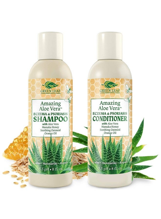 Green Leaf Naturals Shampoo & Conditioner Set Aloe Vera Gel With Manuka Honey New Zealand ; Great For All Hair & Skin Types ; Gentle Relief For Eczema Psoriasis Dry Flaky Scalp Damaged Hair 8Oz - Image 1
