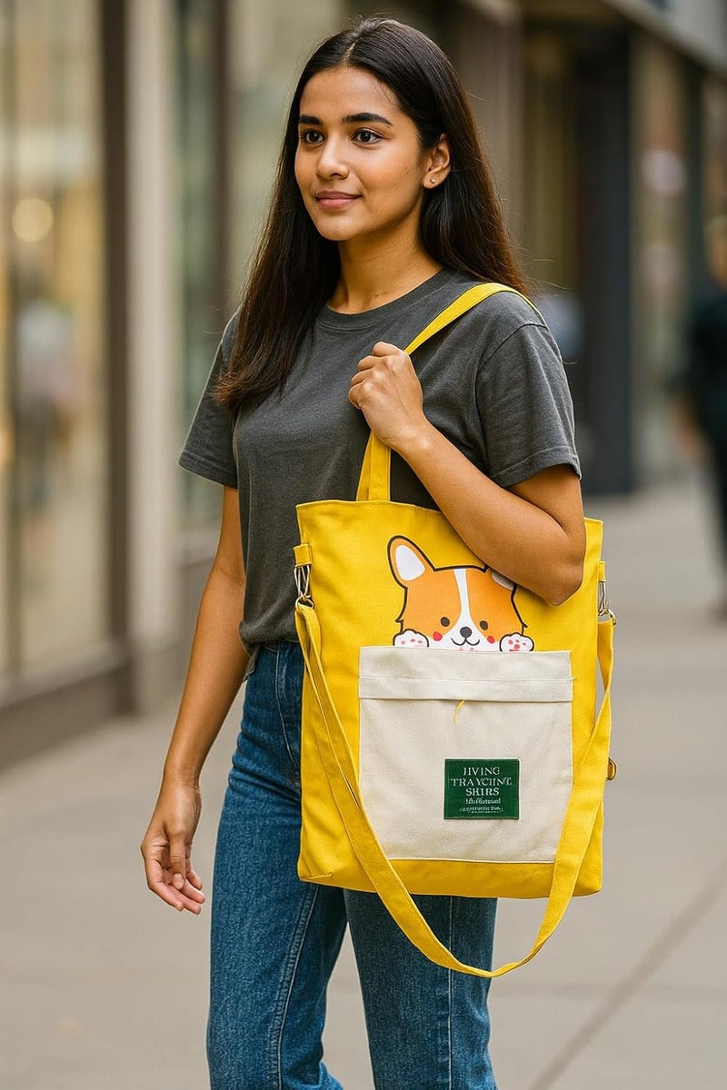 KeepCart Canvas Tote Bag for Women Ladies Girls for School, College, Office, Travel, Shopping, Daily Use, 3 in 1 Canvas Adjustable Strap Tote Bag - Image 2