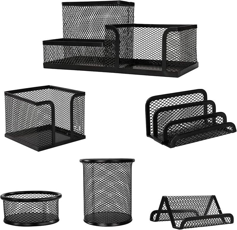 X spring All space matching look Mesh Desk Organizer Set, 6 Piece Desk Organizer Set, Metal Office Supplies Organizer, Desk Accessories Set for Pens, Paper Clips, Sticky Notes, Small Object Storage Varied global sizing picks - Image 1