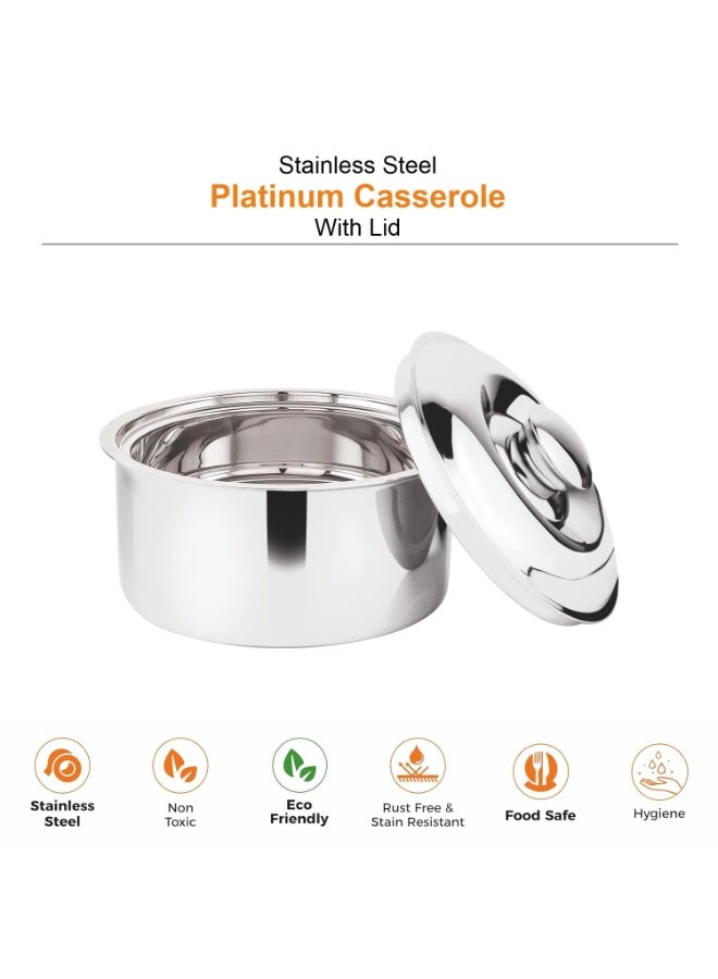 Prabha Stainless Steel Platinum Casserole - 2000ml Heavy Duty Elegance for Culinary Mastery, Hotpot Roti, Chapati, Rice Casserole Box | Keeps Food Warm and Fresh | Serving Bowl | Food Grade -Silver - Image 3
