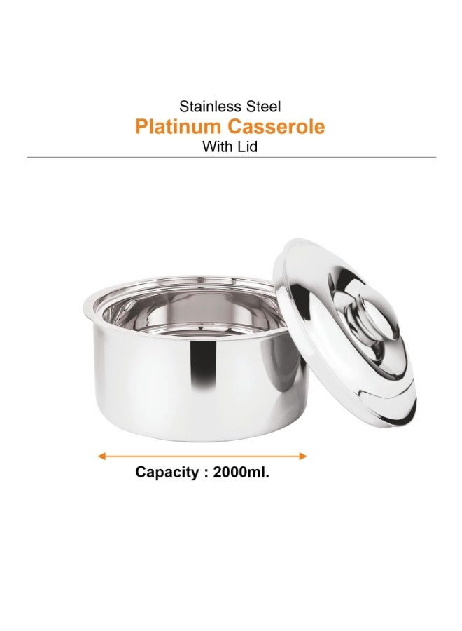 Prabha Stainless Steel Platinum Casserole - 2000ml Heavy Duty Elegance for Culinary Mastery, Hotpot Roti, Chapati, Rice Casserole Box | Keeps Food Warm and Fresh | Serving Bowl | Food Grade -Silver - Image 2