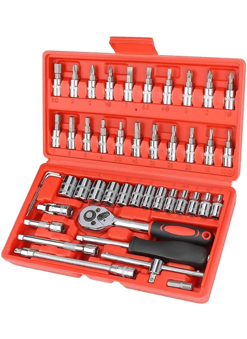 SHIV SHAKTI STORE SHIV SHAKTI STORE 46in 1 Socket Set with Ratchet Handle Chrome Vanadium Steel Tool Kit with Storage Case For Car Bike Cycle Repairing DIY Projects Home Automobile Vehicle Service  - Image 1