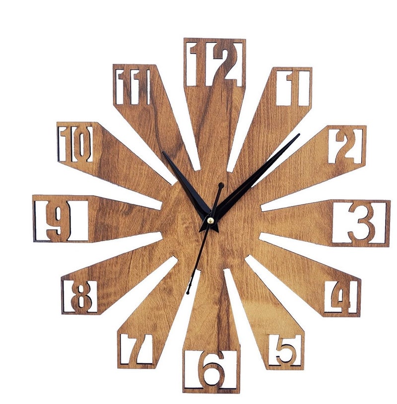 ADK Trendy Roman Wooden Clock Wood Carving MDF Design Wall Clock Perfect for Office Classroom Bedroom Living Room Kitchen RestaurantHotel etc 158 - Image 1