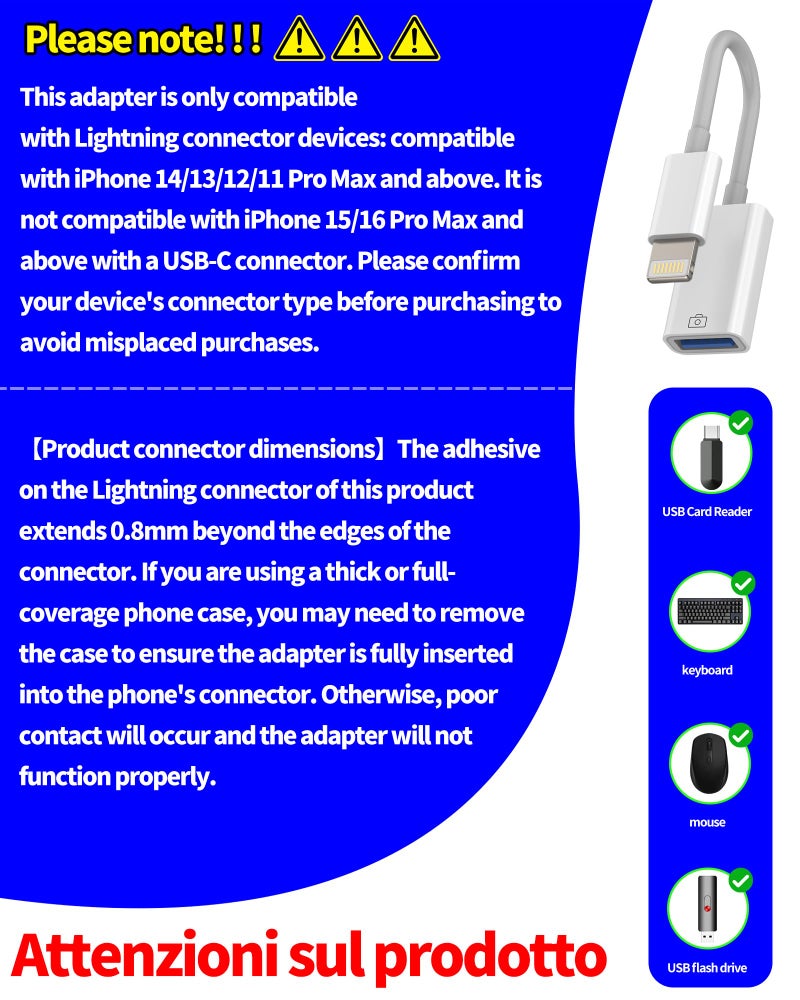 HOYULLI Lightning Male to USB Female Adapter OTG Data Sync Cable Compatible with Iphone13 11 12pro Max Mini XR X XS 8 7 SE Plus for Ipad Air,Camera,3.0 Mouse,Keyboard,Hub,Midi Port Adaptador Connector - Image 3