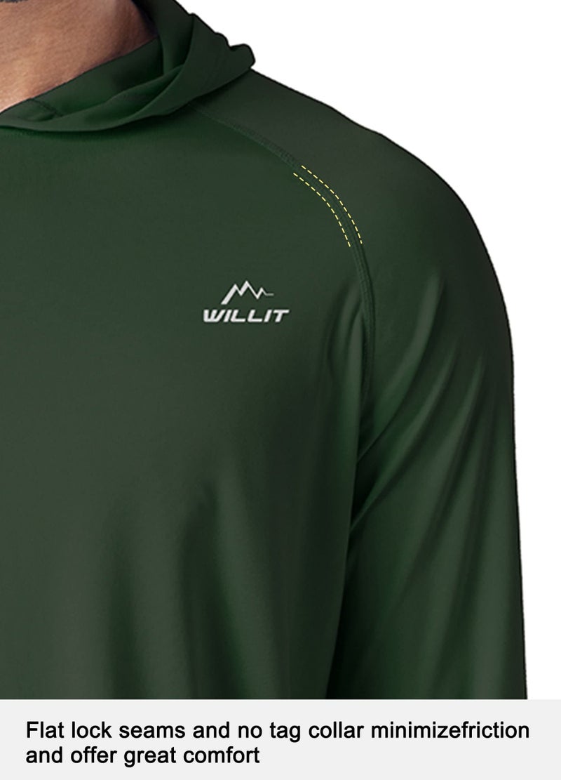Willit Men's Sun Shirts UPF 50+ Rash Guard Long Sleeve Sun Protection Hoodie SPF UV Fishing Lightweight Athletic Running OD Green L - Image 3