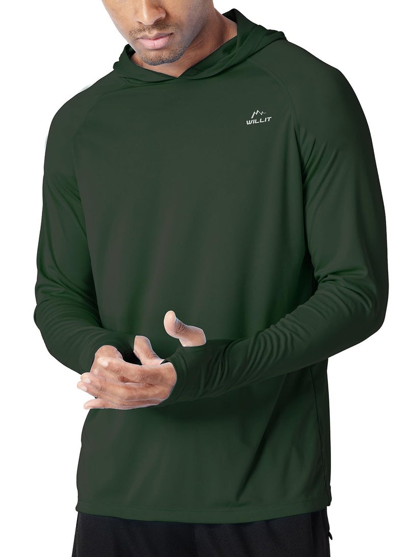 Willit Men's Sun Shirts UPF 50+ Rash Guard Long Sleeve Sun Protection Hoodie SPF UV Fishing Lightweight Athletic Running OD Green L - Image 1