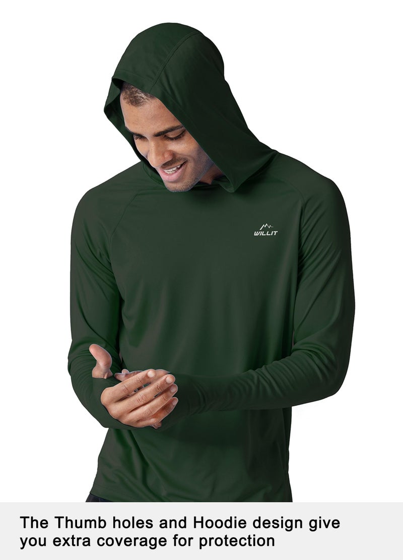 Willit Men's Sun Shirts UPF 50+ Rash Guard Long Sleeve Sun Protection Hoodie SPF UV Fishing Lightweight Athletic Running OD Green L - Image 2