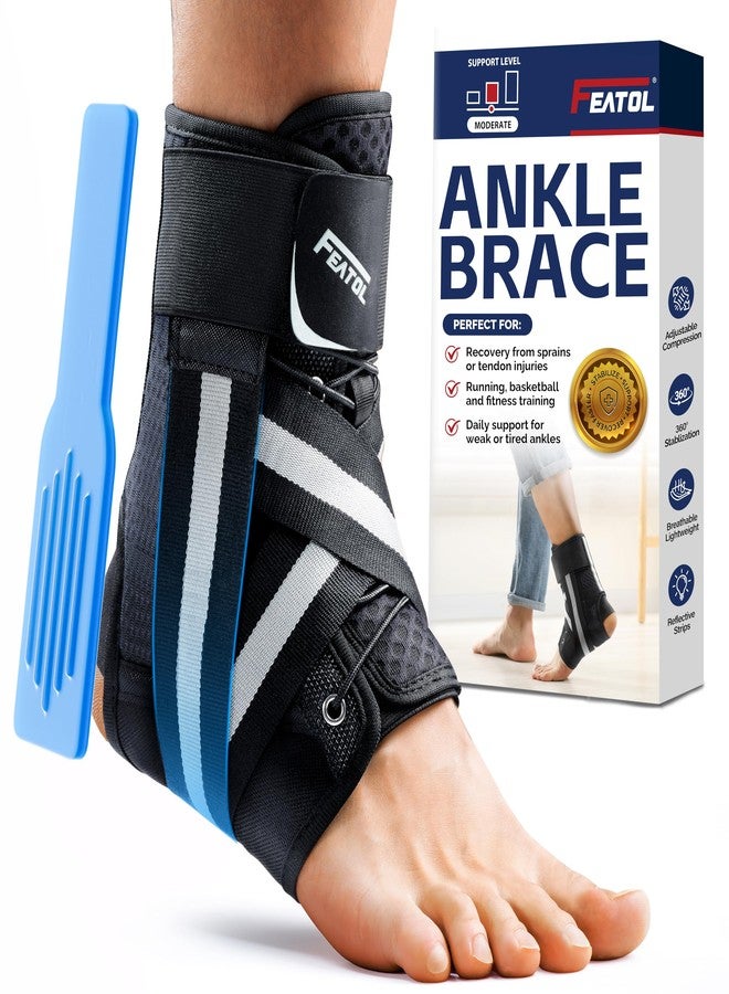 FEATOL Ankle Brace for Sprained Ankle, Adjustable & Comfortable Lace Up Support Stabilizer for Women Men with 2 Removable Side Splints, Protection for Sports, Running & Recovery, Small(10.2''-11.6'') - Image 1