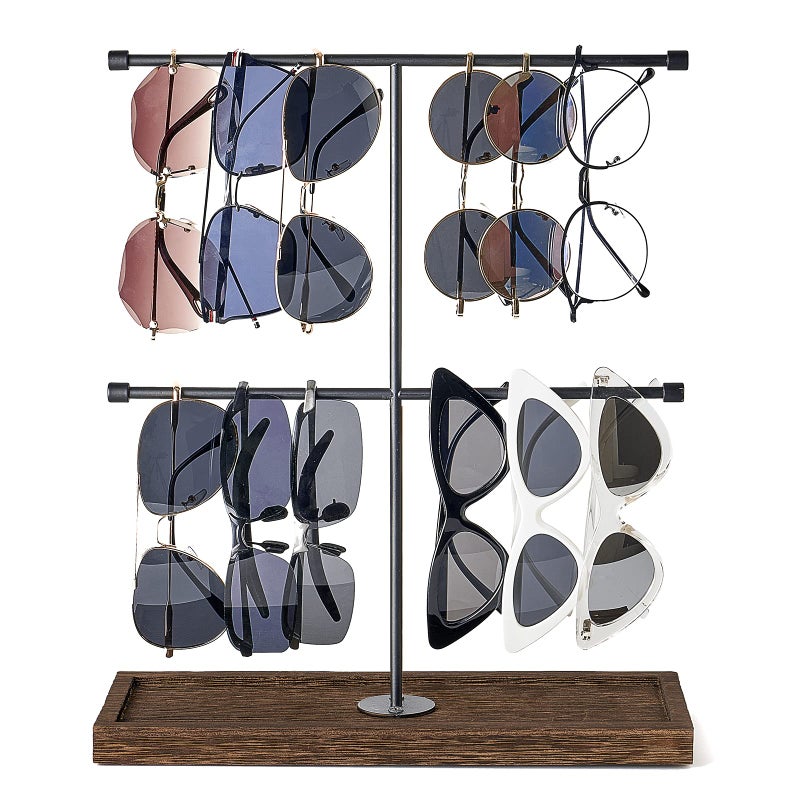 Mkono Mkono Sunglasses Organizer Rustic Glasses Storage Display Holder 2 Tier Sunglass Stand Eyeglasses Rack for Multiple Glasses Retail Eyewear Eyeglasses Hanging Organizer for Desk Dresser Tabletop 